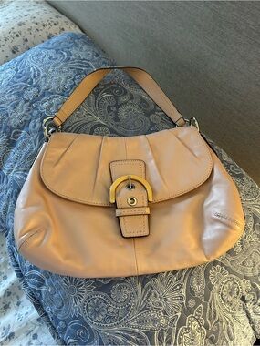 Coach pale pink Leather Shoulder Bag with Buckle Hardware